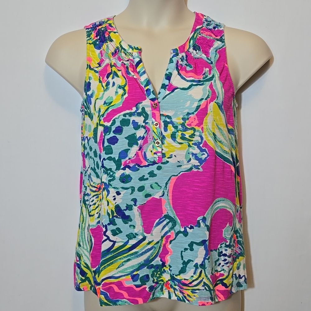Lilly Pulitzer Essie Floral Tank Top Size Medium Colorful Coastal
